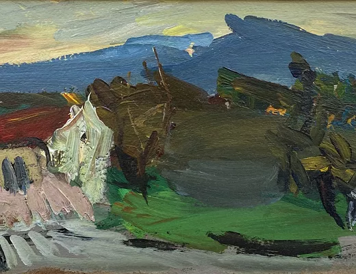 Paysage à la maison au toit rouge 